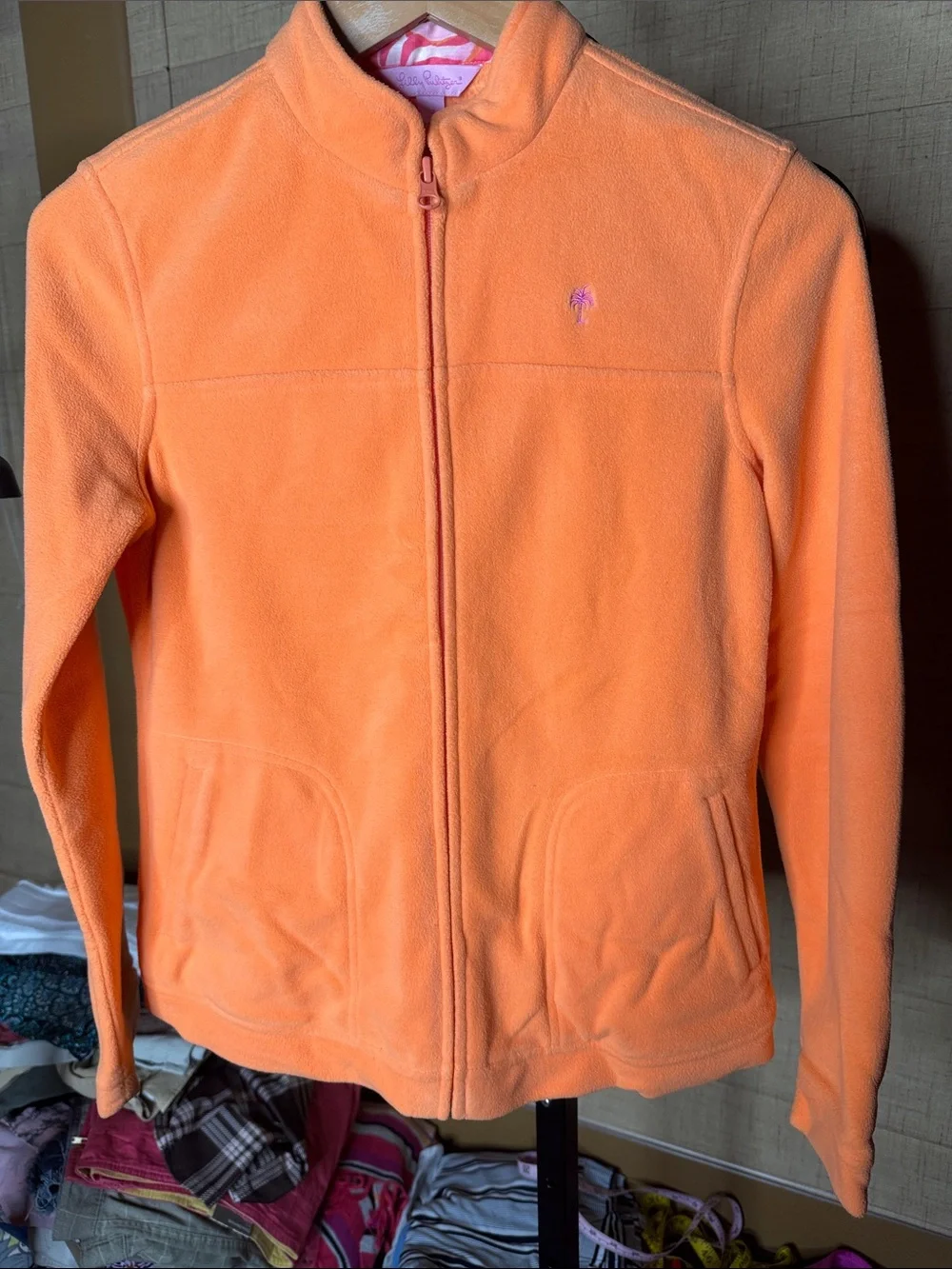 Lilly Pulitzer Peach Orange Full Zip Fleece Jacket XS Rare Color Palm Logo